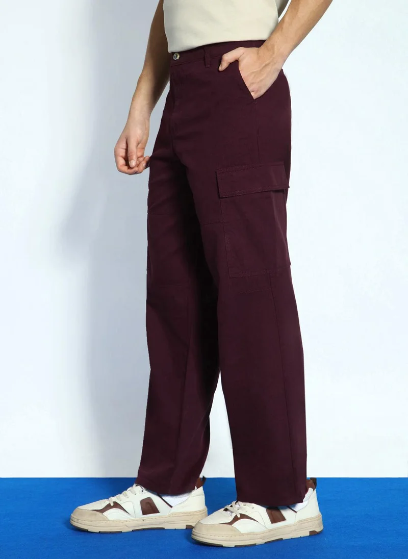 Urbano Fashion  Urbano Fashion Men's Maroon Loose Baggy Fit Solid Cargo Chino Pant with 6 Pockets Non-Stretchable for Men | Best Price UAE